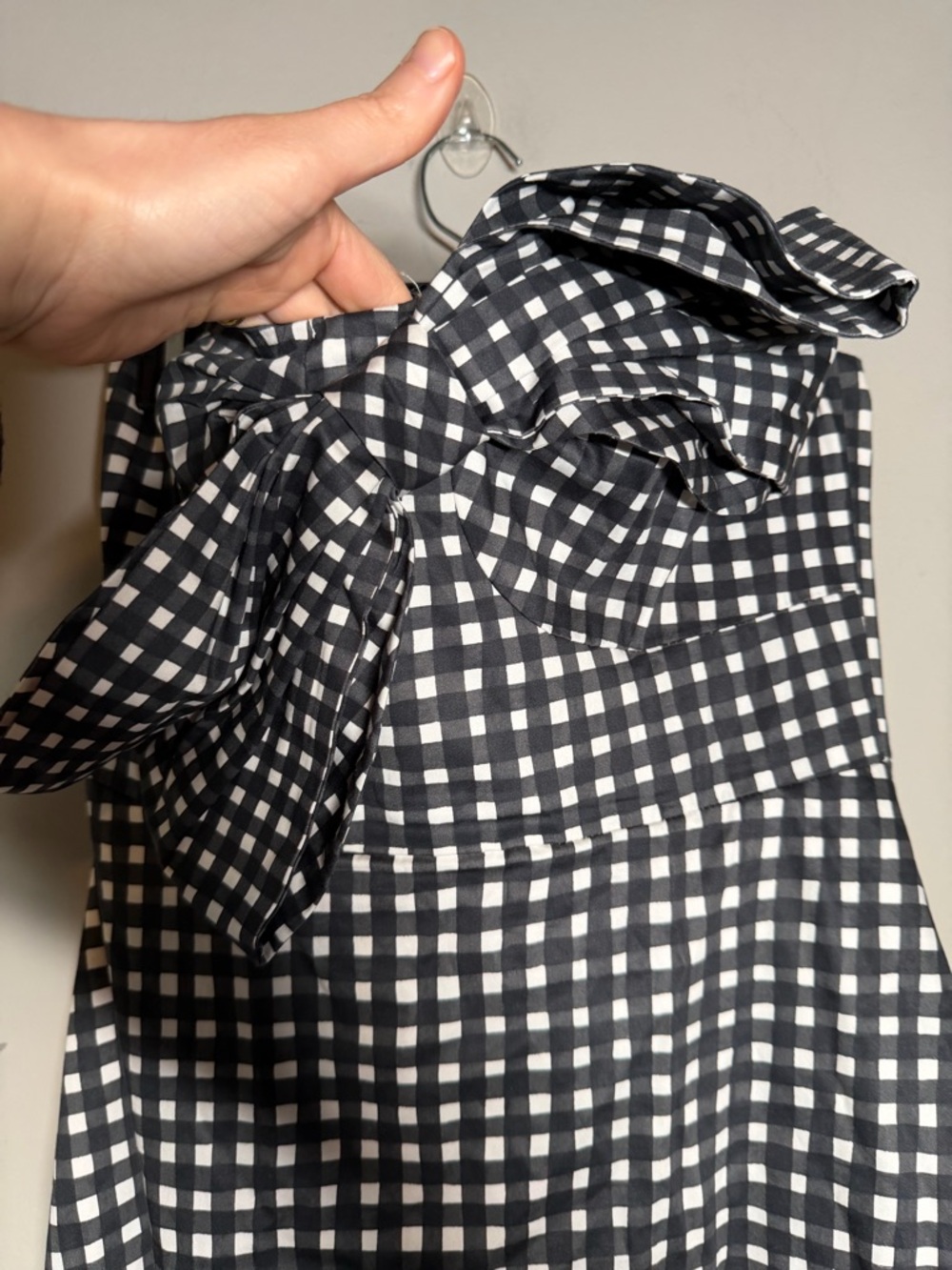 Anthropologie Hutch Strapless Gingham Midi Dress with Front Bow - Black White 6 - Picture 4 of 11